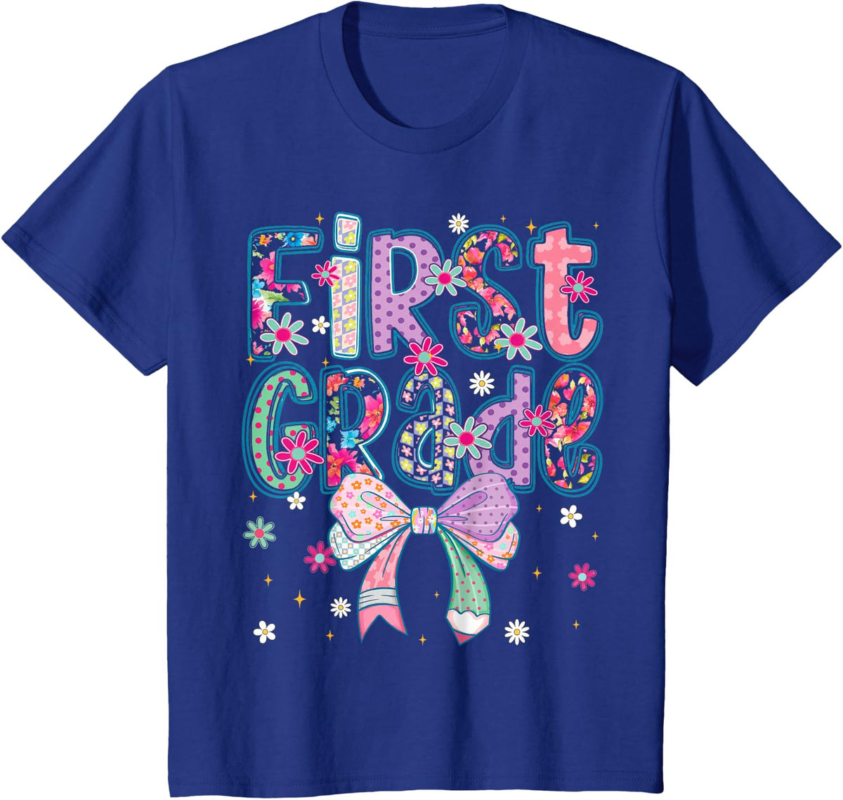 First Grade Shirt Girl 1st Day of School Tee Cute Floral Coquette T-Shirt for Girls Teacher - Royal Blue