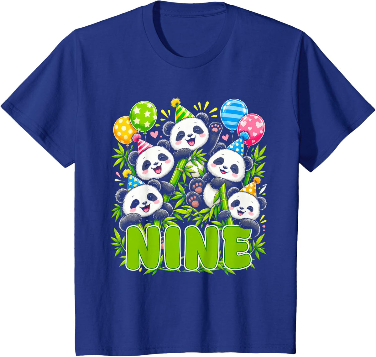 9 Year Old Boys Girls 9th Birthday Panda Animals Theme T-Shirt - Royal Blue