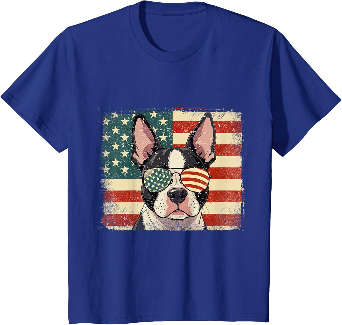 Patriotic Boston Terrier Dog Lover USA Flag 4th Of July T-Shirt - Royal Blue