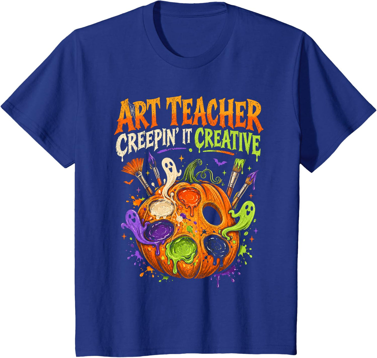Halloween Art Teacher Creepin It Creative Pumpkin Graphic T-Shirt - Royal Blue