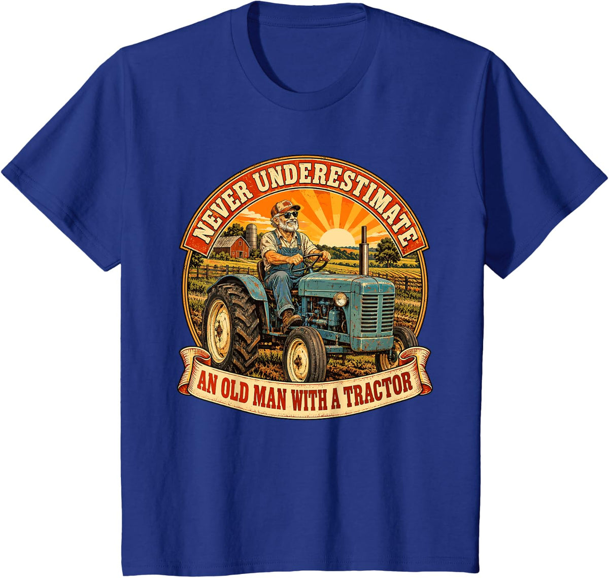 Vintage Farmer Tractor Old Man T-Shirt - Royal Blue