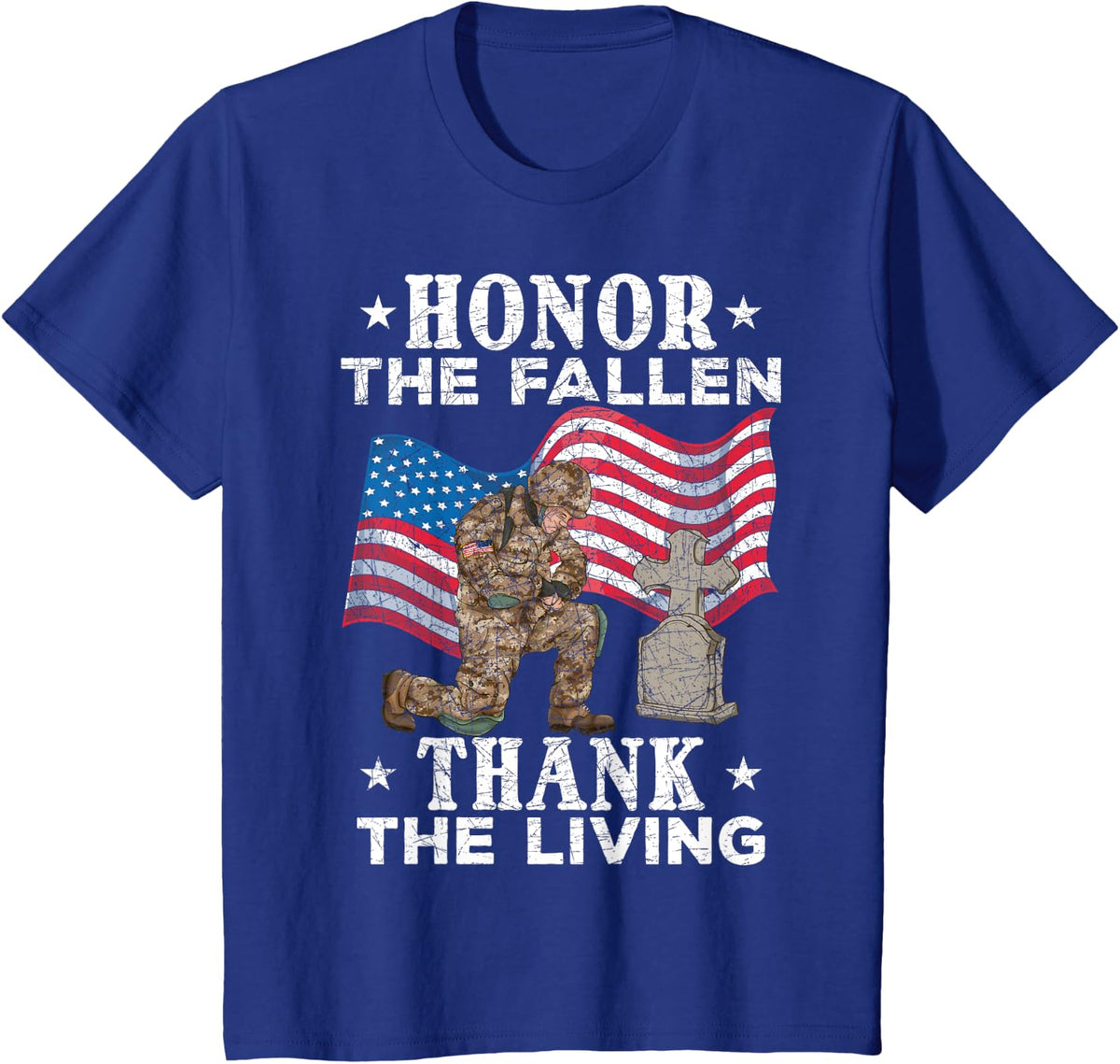 Honor The Fallen Thank The Living US Flag Memorial Day T-Shirt - Royal Blue