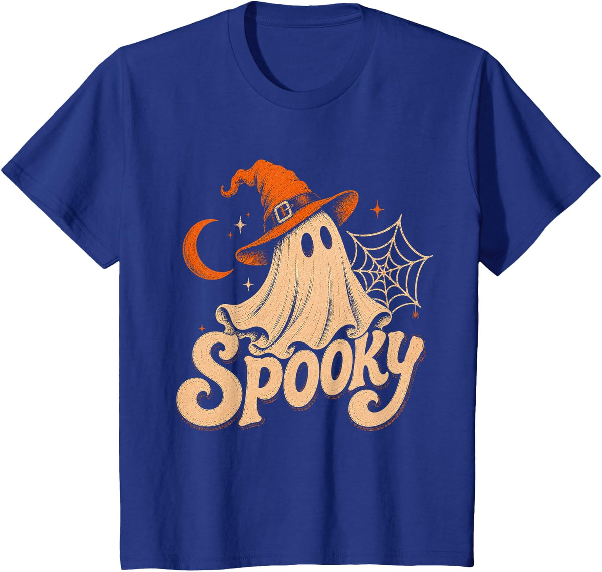 Cute Spooky Ghost Halloween Beanie with Moon T-Shirt - Royal Blue