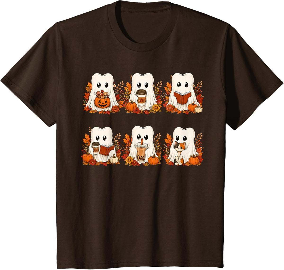 Cute Autumn Tooth Ghost Halloween Dentistry Dentist T-Shirt - Brown