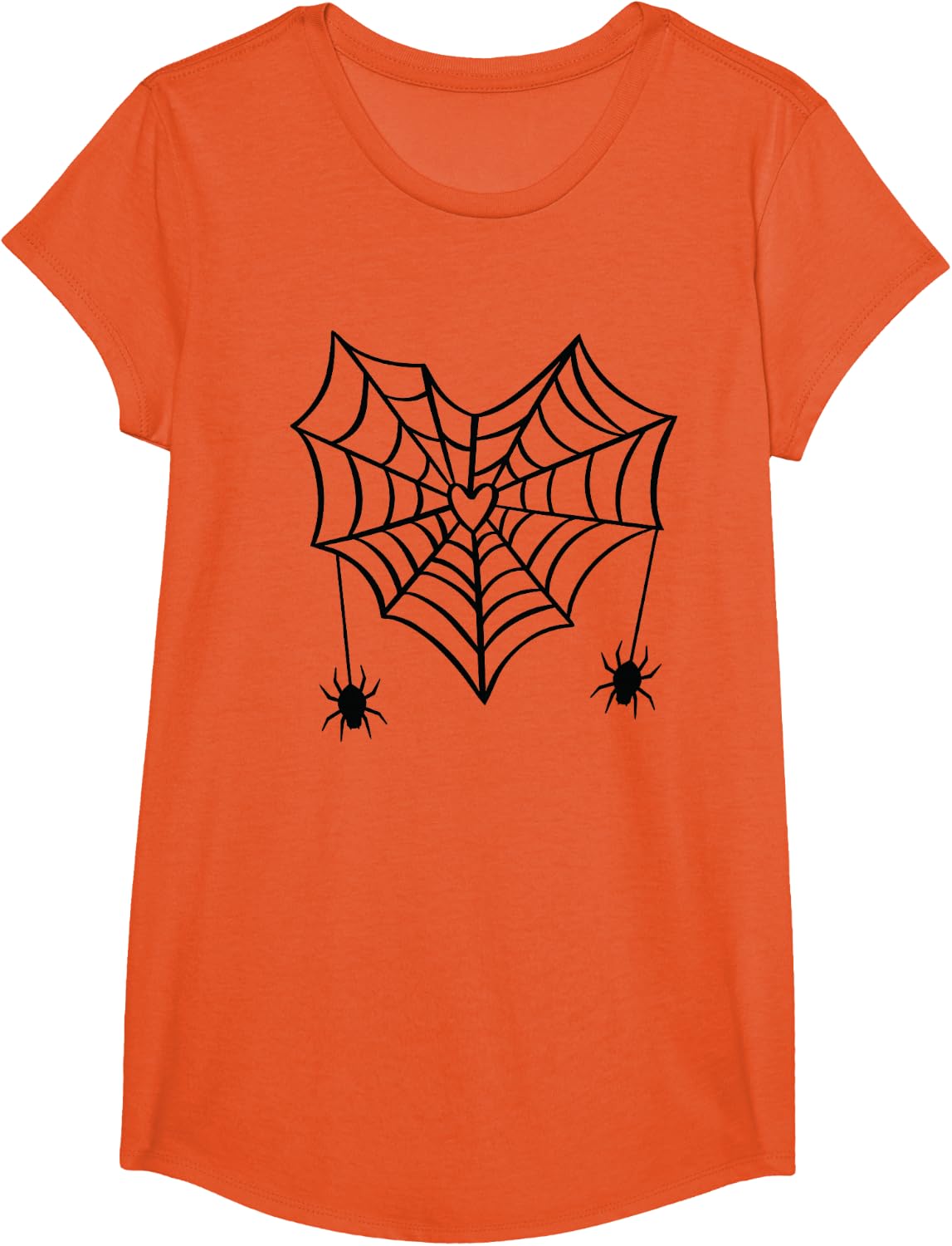 Heart Spider Web Halloween Teen Girls Love Spooky Season T-Shirt - Girls Orange