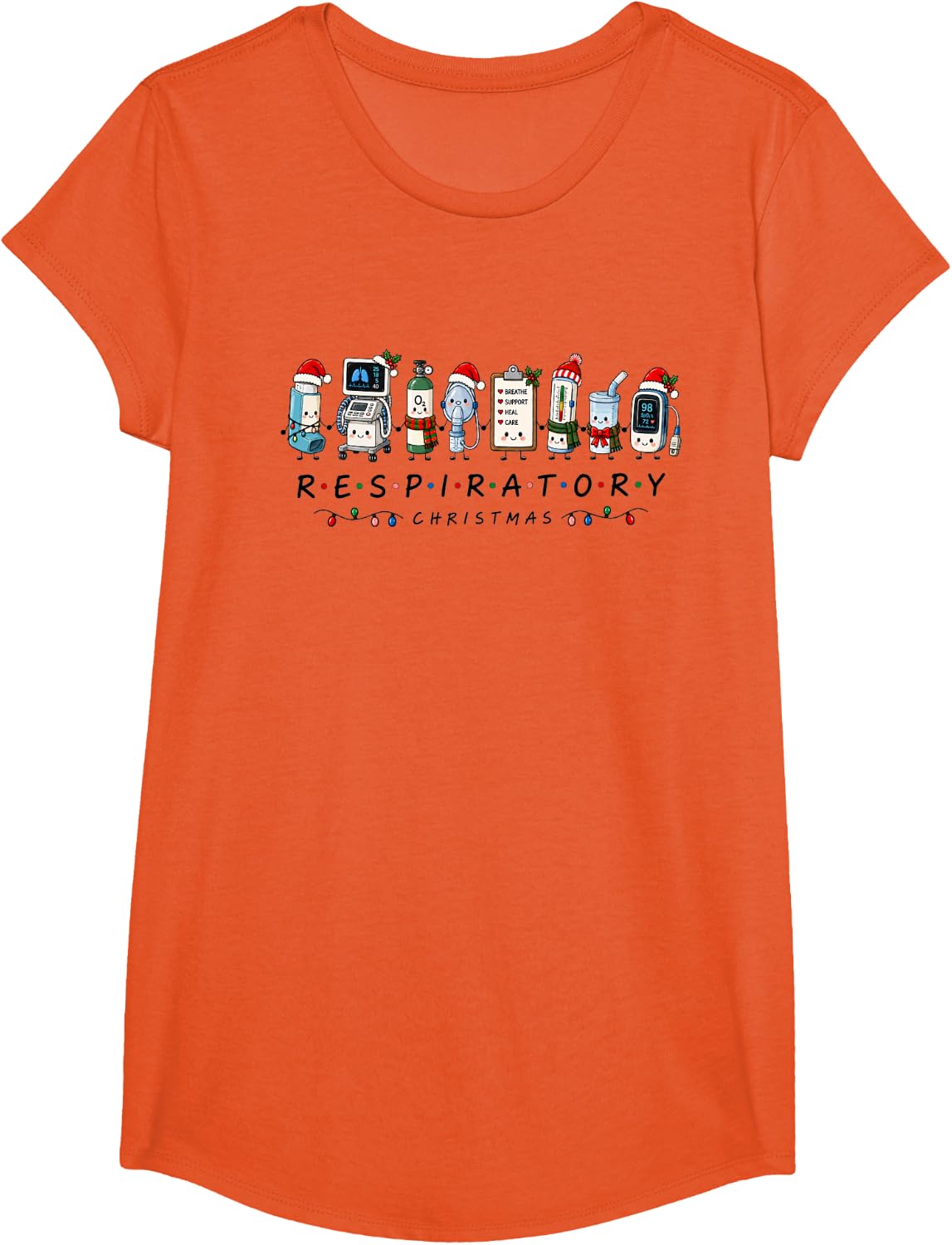 Respiratory Therapist Christmas Doodle RT Pulmonology T-Shirt - Girls Orange