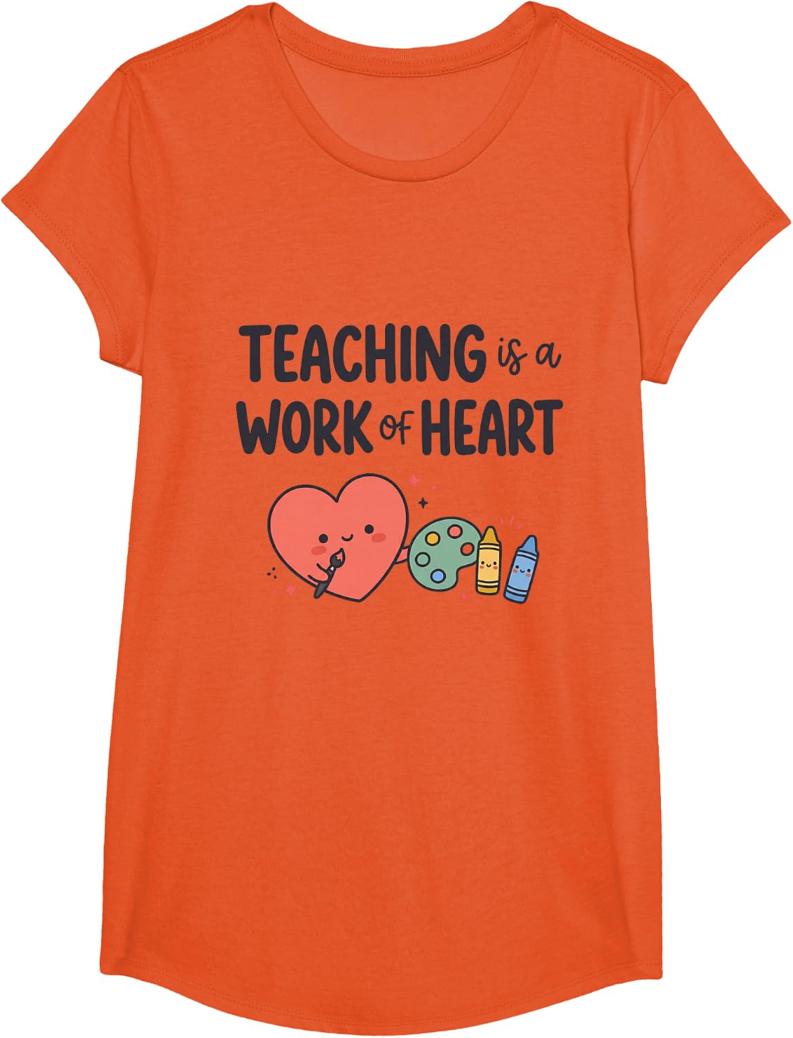 Teaching is A Work of Heart Art Teacher T-Shirt - Girls Orange