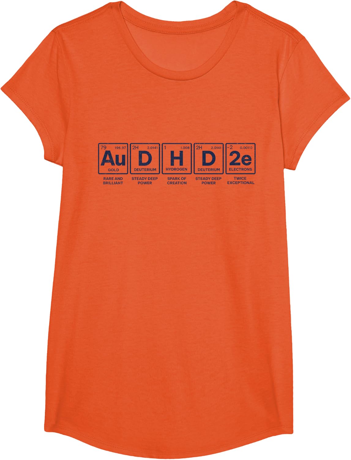 AuDHD 2e Periodic Table Twice Exceptional Nerds Minimalistic T-Shirt - Girls Orange