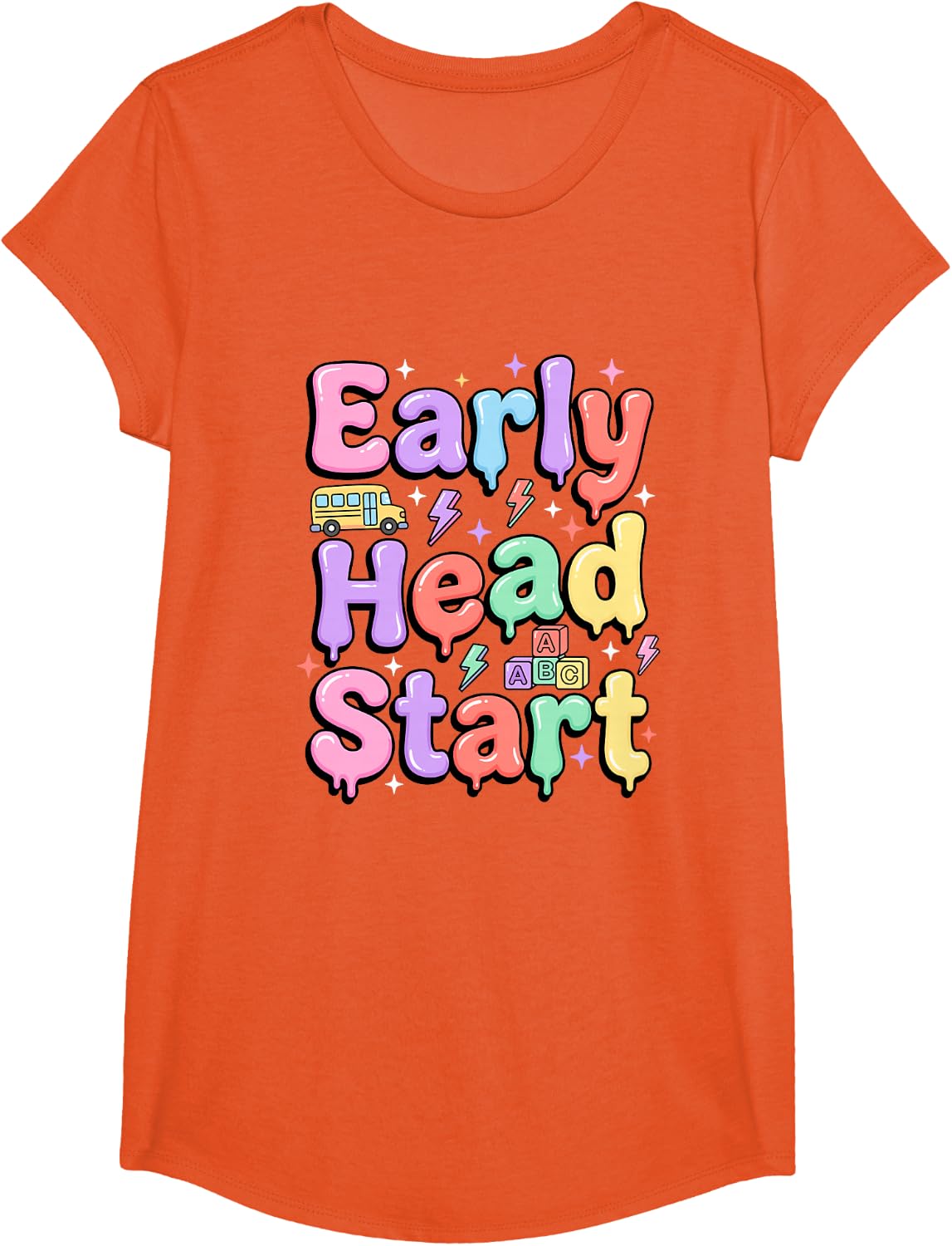 Early Head Start Teacher Student Kids School Bus T-Shirt - Girls Orange