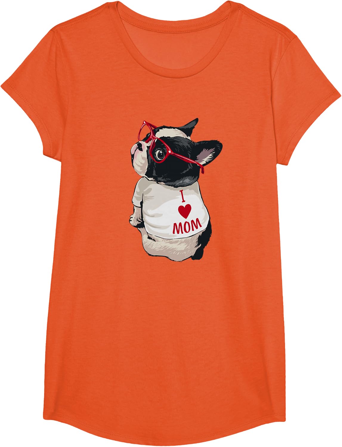 Boston Terrier Shirts for Women I Heart Mom Dog Lover Tees T Shirts Girls Cute Puppy Love Bostie Mama Gift - Girls Orange