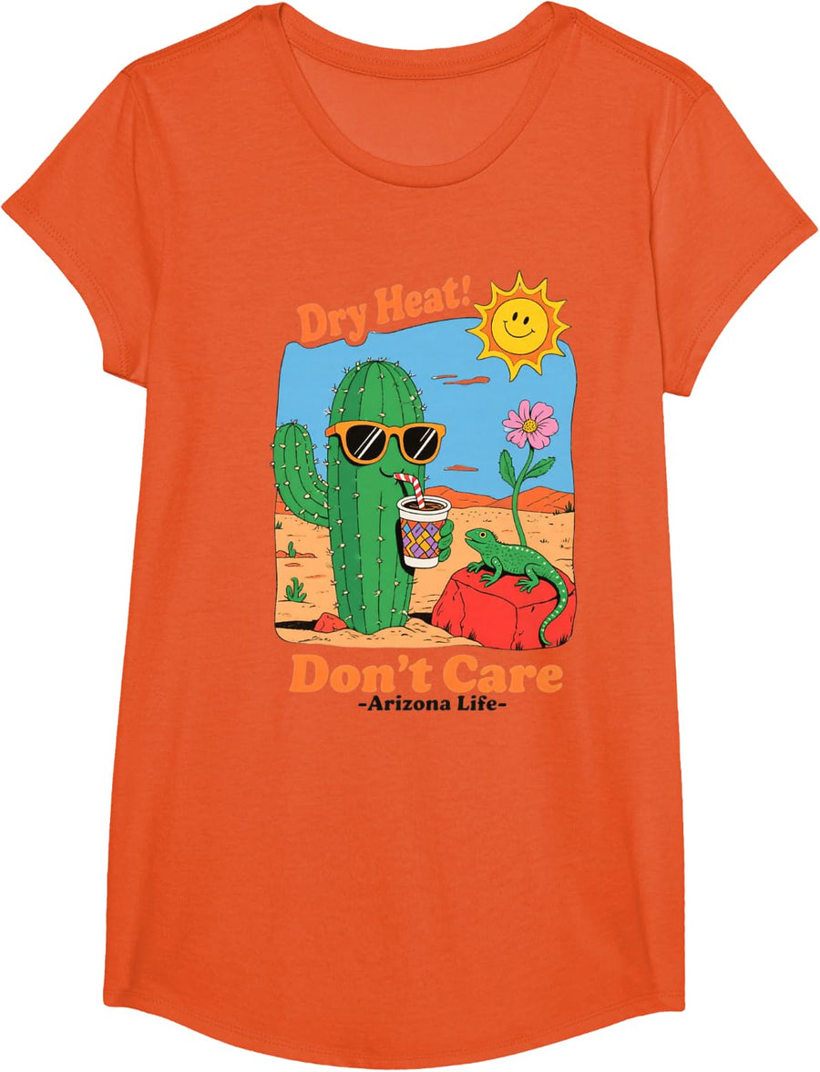 Arizona Cactus Dry Heat Lizard Desert Humor Funny Souvenir T-Shirt - Girls Orange