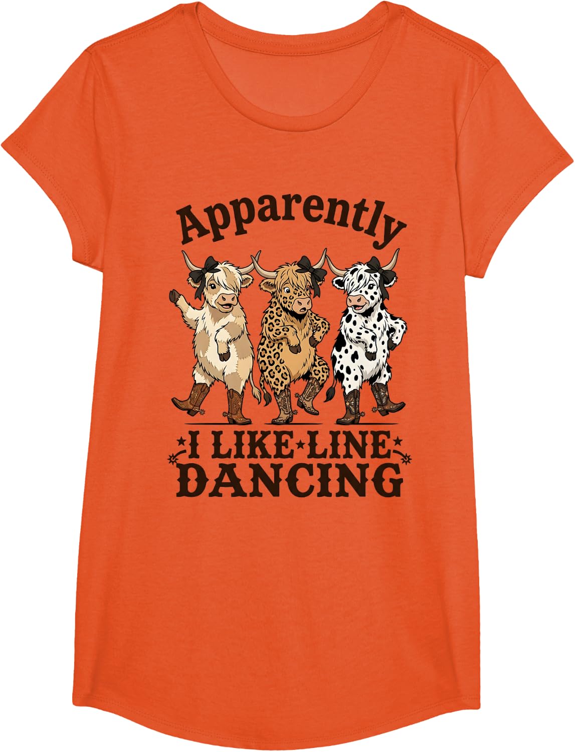 Line Dance Highland Cow Line Dancing Line Dancer T-Shirt - Girls Orange