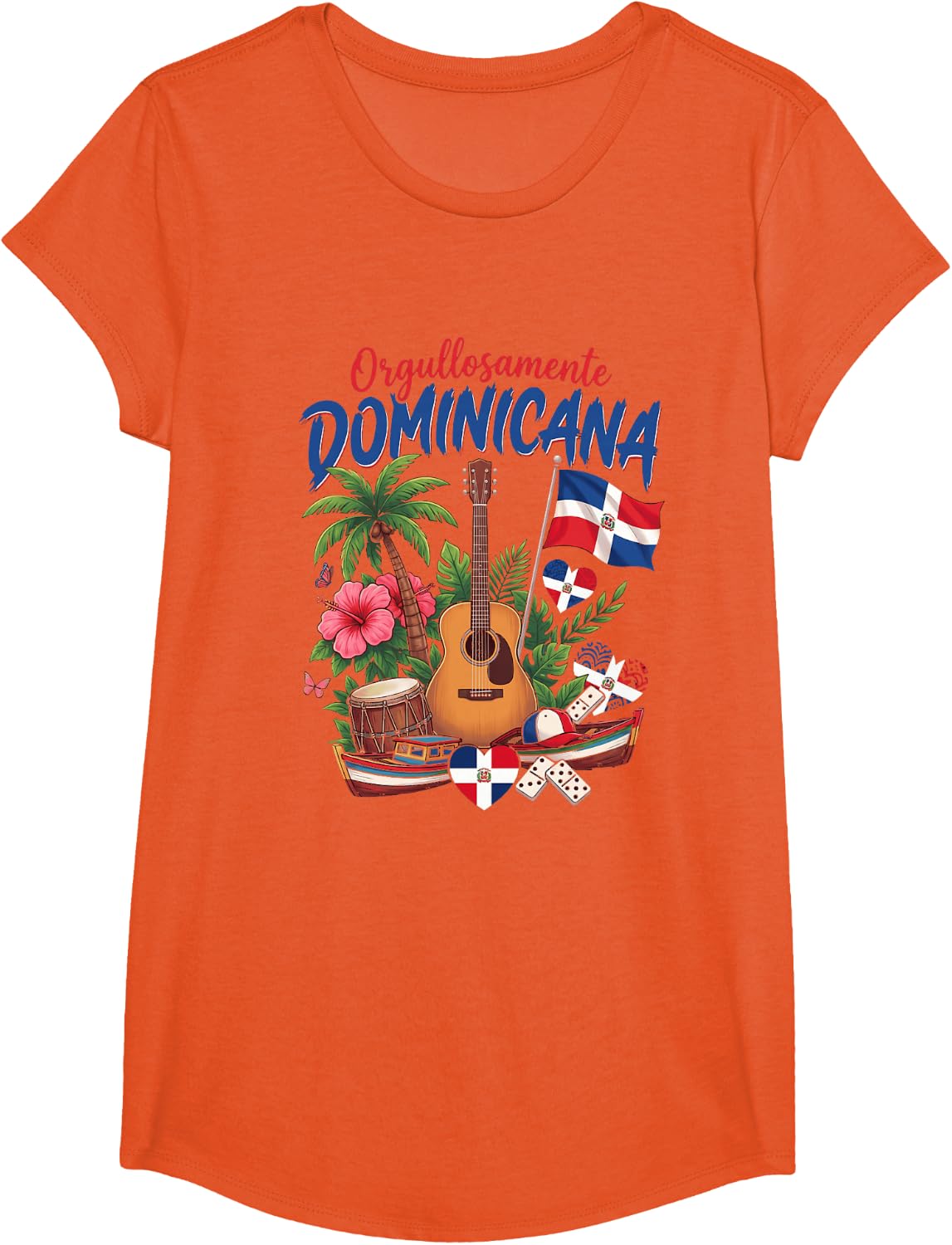 Dominicana Outfit Idea for Women & Dominican Republic Flag T-Shirt - Girls Orange