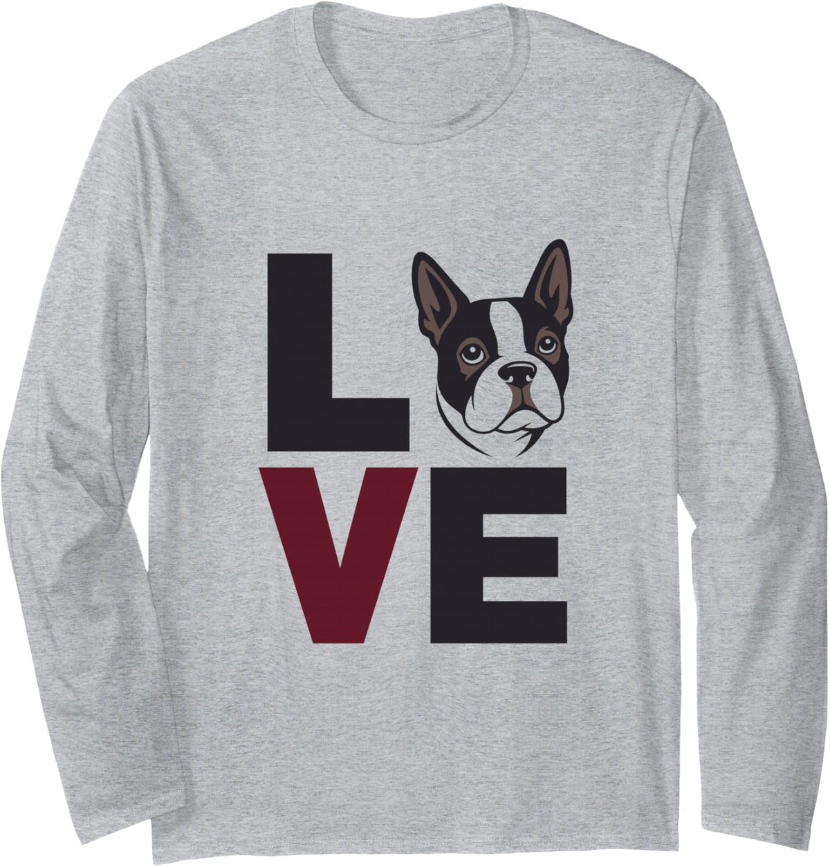 Love Boston Terrier Long Sleeve T-Shirt - Adult Unisex Heather Grey