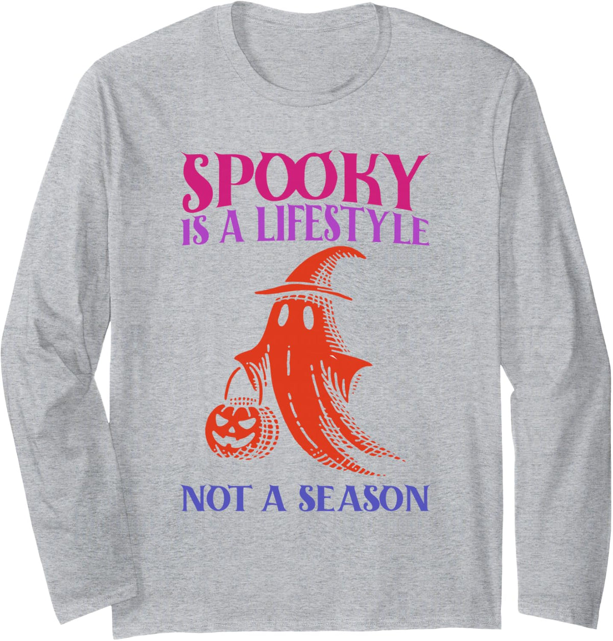 Spooky is A Lifestyle Not A Season Boo Pumpkin Halloween Long Sleeve T-Shirt - Adult Unisex Heather Grey