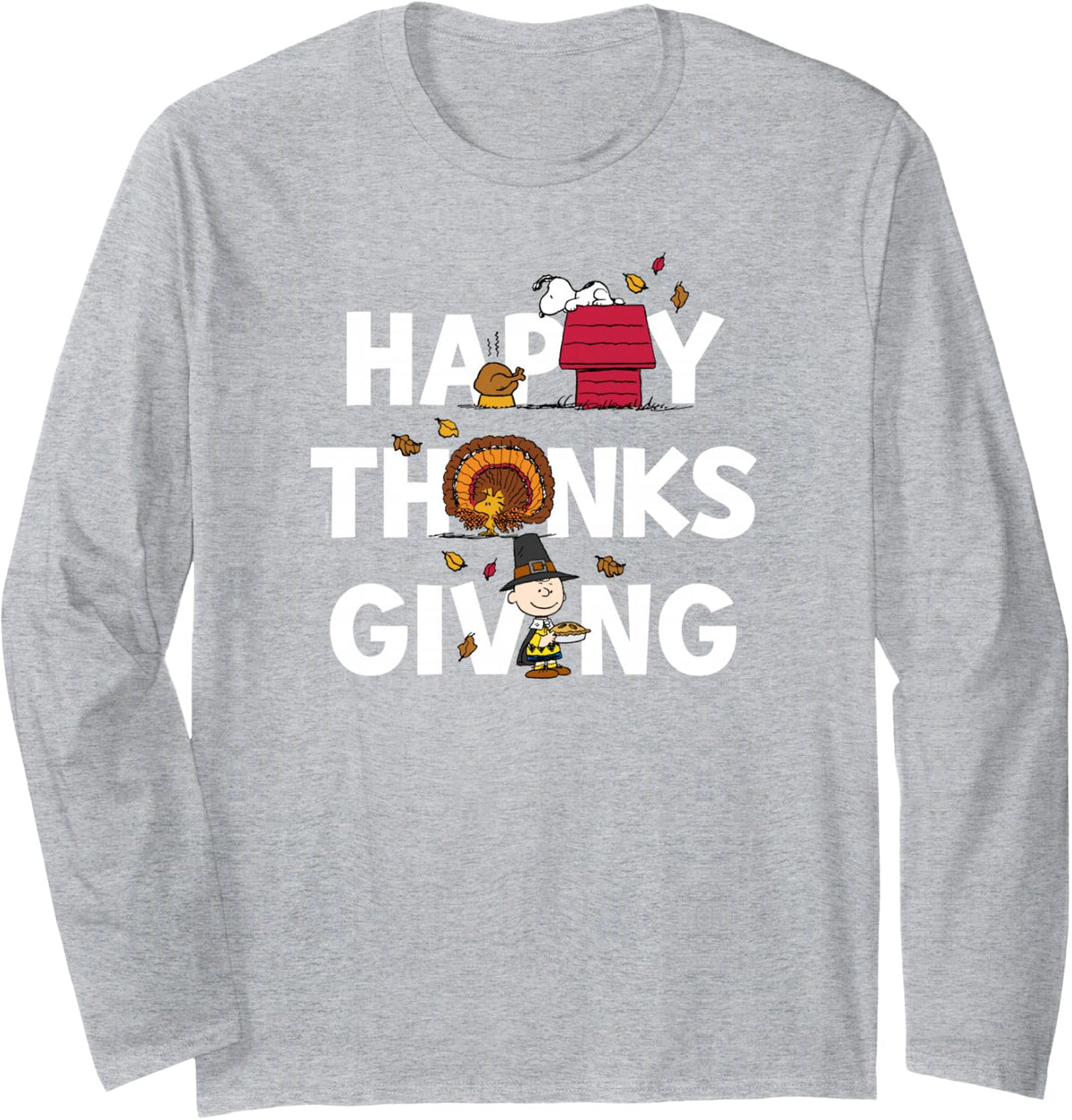 Peanuts - Happy Thanksgiving Icons Long Sleeve T-Shirt - Adult Unisex Heather Grey