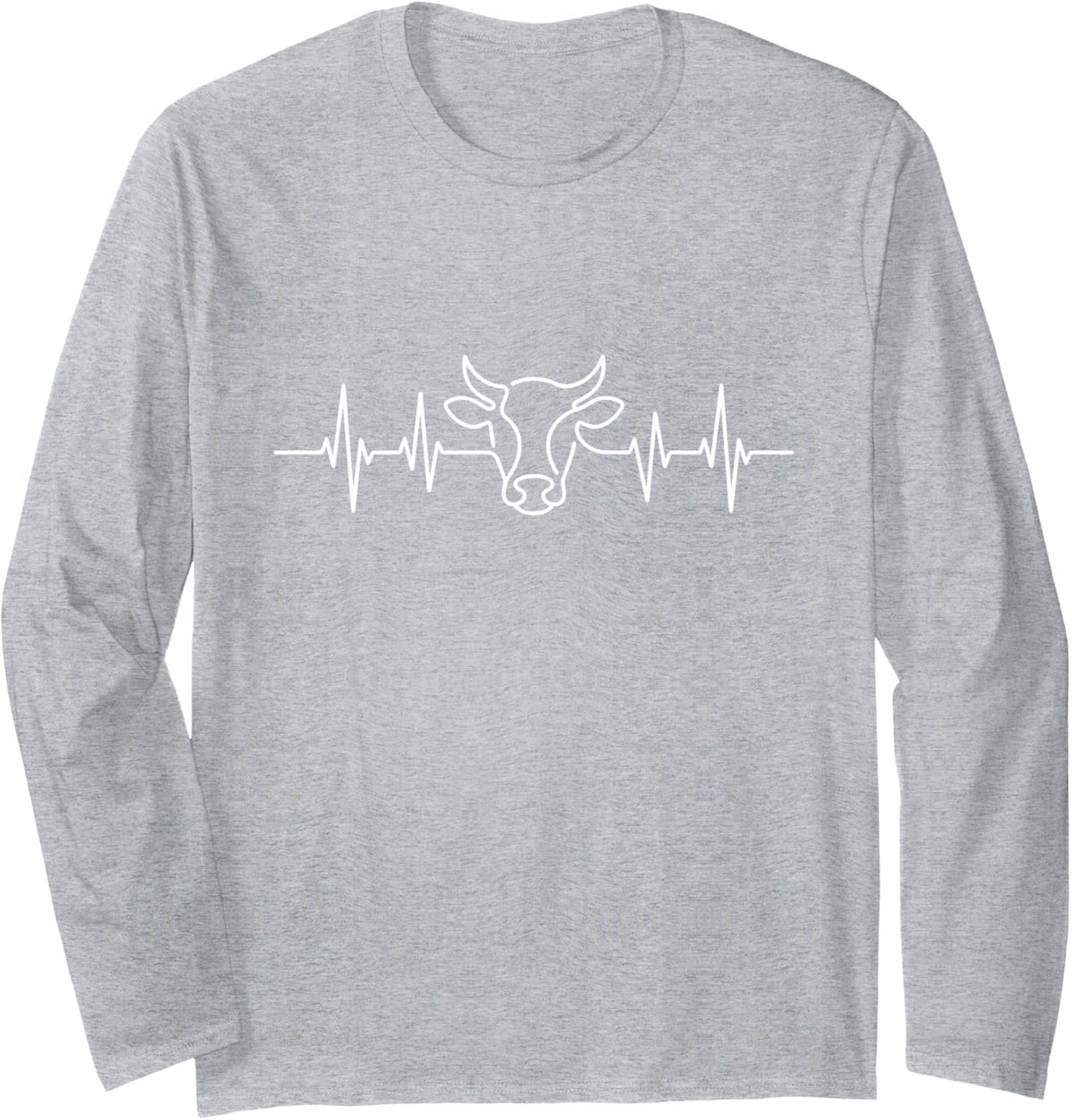 Cow Heartbeat EKG Pulse Line Art Cattle Farmer Long Sleeve T-Shirt - Adult Unisex Heather Grey