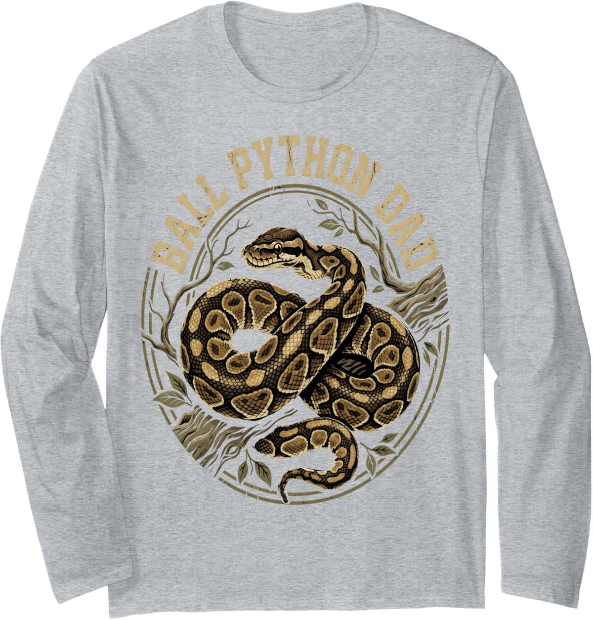 Ball Python Dad Vintage Snake Reptile Owner Long Sleeve T-Shirt - Adult Unisex Heather Grey