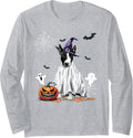 Scary Pumpkin Bat Witch Hat Bull Terrier Dog Halloween Long Sleeve T-Shirt - Adult Unisex Heather Grey