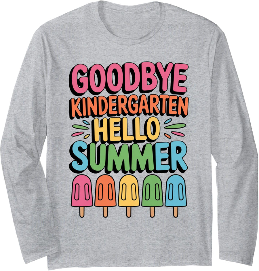 Ice Cream Goodbye Kindergarten Hello Summer Student Teacher Long Sleeve T-Shirt - Adult Unisex Heather Grey