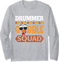 Drummer Gobble Squad Turkey Thanksgiving Drum Player Long Sleeve T-Shirt - Adult Unisex Heather Grey