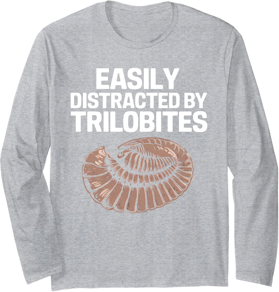 Easily Distracted by Trilobite Long Sleeve T-Shirt - Adult Unisex Heather Grey