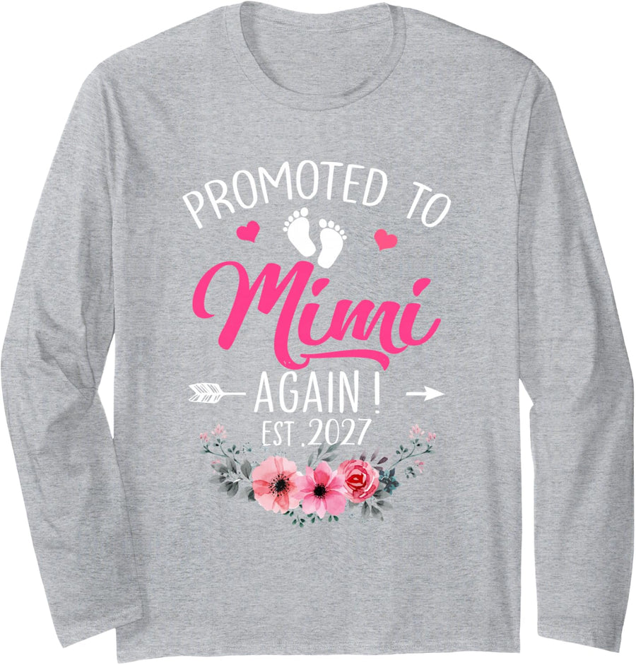 Promoted to Mimi Again Est 2027 Mothers Day Long Sleeve T-Shirt - Adult Unisex Heather Grey