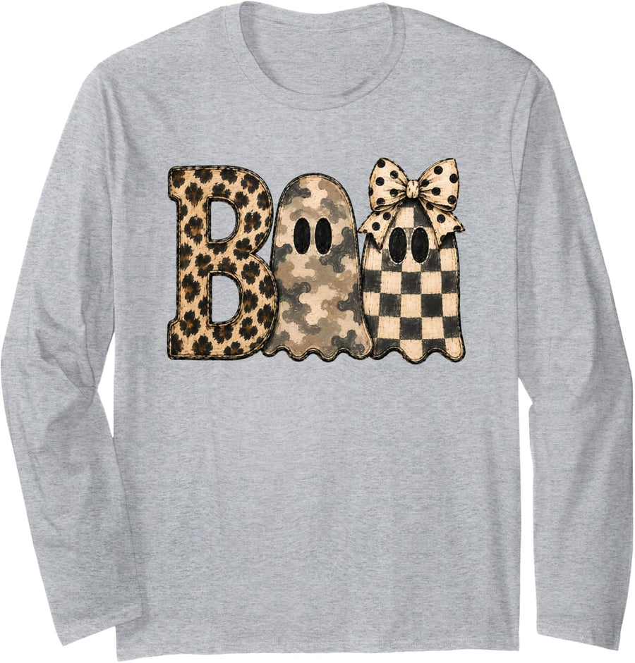 Boo Ghost Halloween Camo Spooky Season Pumpkin Boys Toddlers Long Sleeve T-Shirt - Adult Unisex Heather Grey