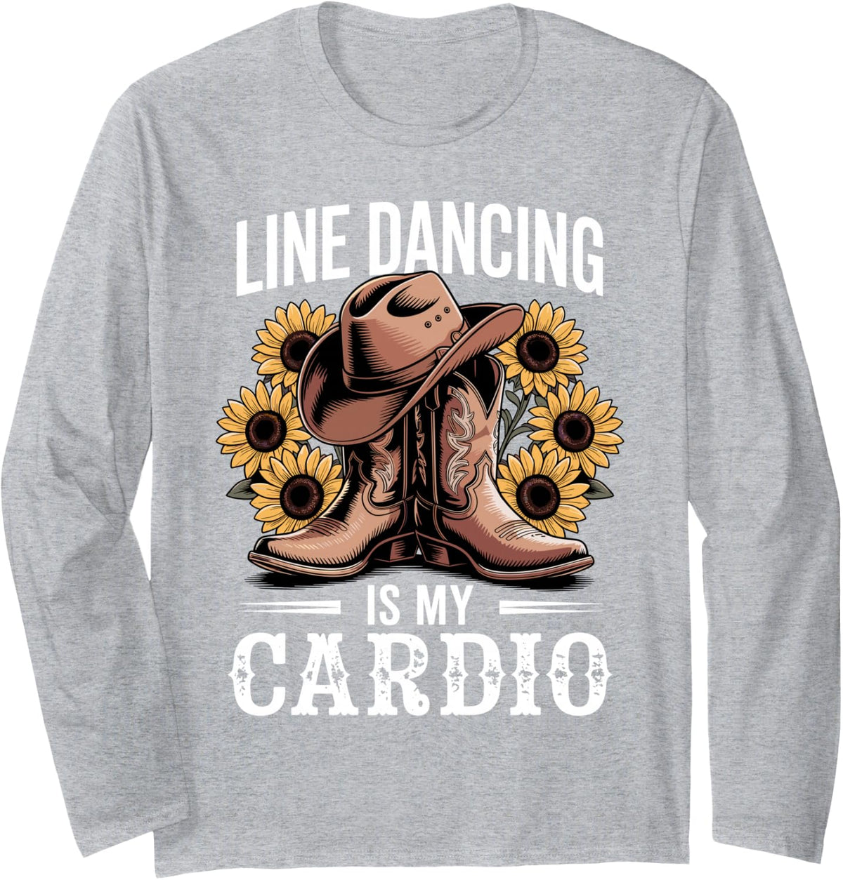 Line Dance Art for Men Women Country Western Line Dance Long Sleeve T-Shirt - Adult Unisex Heather Grey
