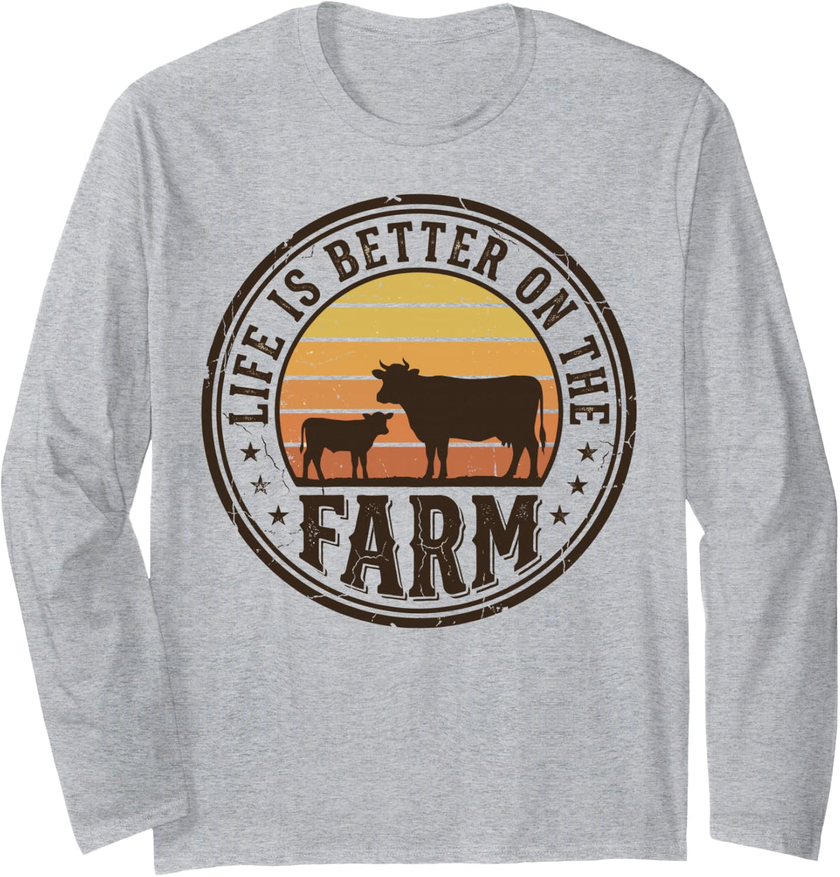 Life is Better on the Farm Farmers Livestock Farming Cow Tee Long Sleeve T-Shirt - Adult Unisex Heather Grey