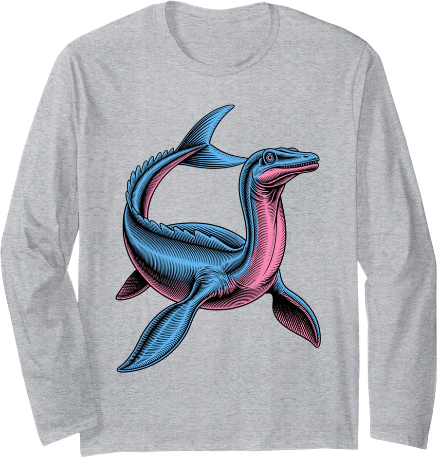 Plesiosaurus Art for Men Women Paleontologist Plesiosaurus Long Sleeve T-Shirt - Adult Unisex Heather Grey