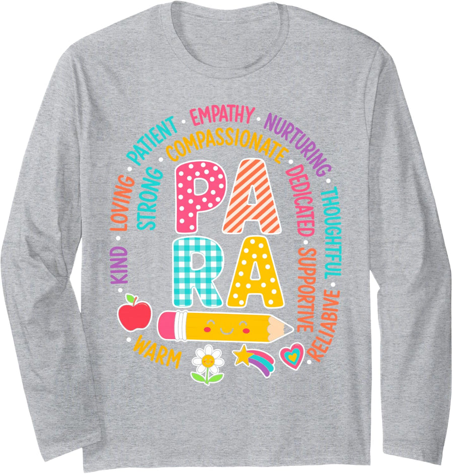 para Paraprofessional Kind Caring School Support Long Sleeve T-Shirt - Adult Unisex Heather Grey