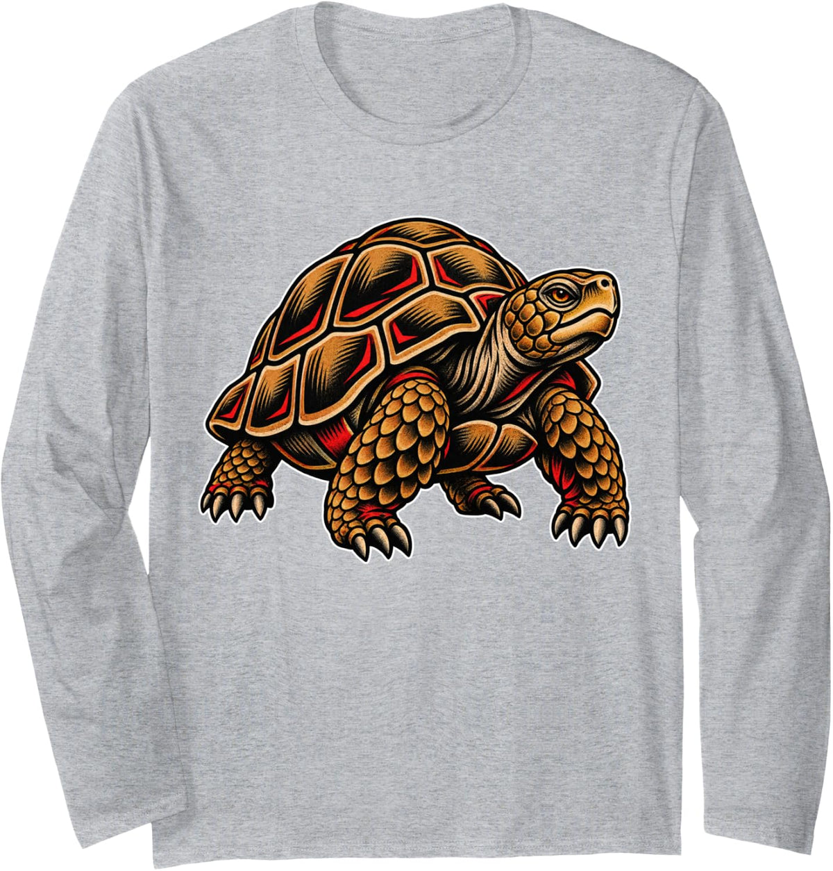 Tortoise Vintage Tattoo Style Reptile Animal Lover Artwork Long Sleeve T-Shirt - Adult Unisex Heather Grey