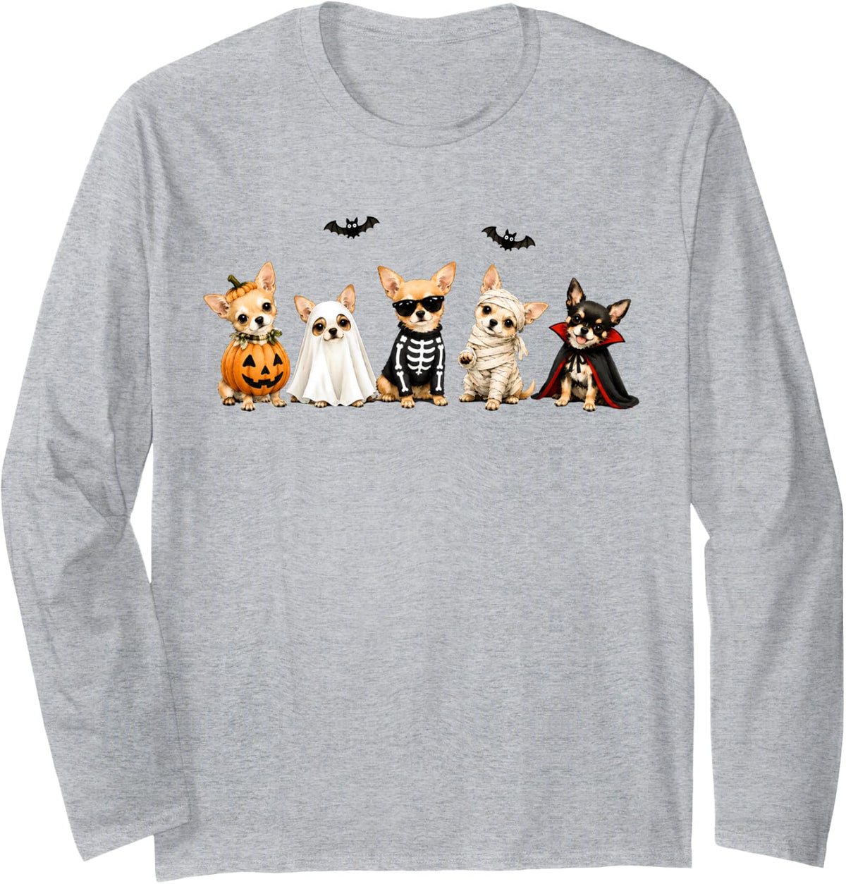 Halloween Chihuahuas Squad Pumpkin Costume Dog Lovers Long Sleeve T-Shirt - Adult Unisex Heather Grey