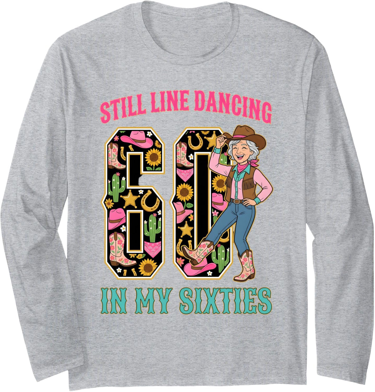 Line Dancing 60th Birthday Line Dancer Line Dance Long Sleeve T-Shirt - Adult Unisex Heather Grey