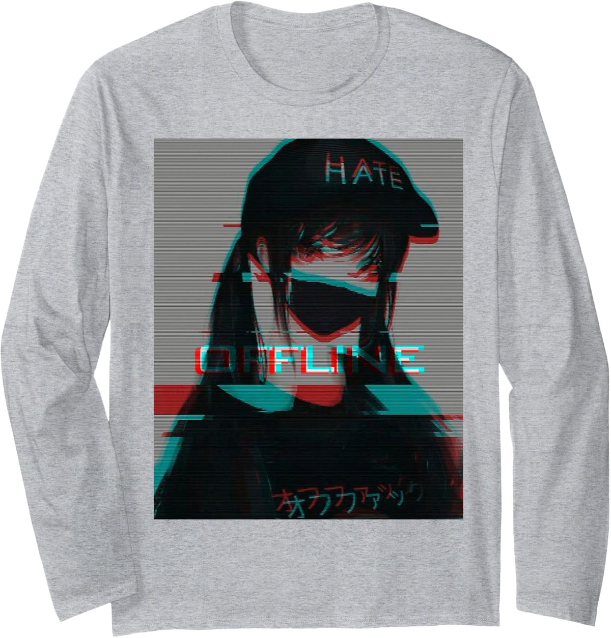 Aesthetic Vaporwave Japanese Futurism Tee Anime Retro Hentai Long Sleeve T-Shirt - Adult Unisex Heather Grey