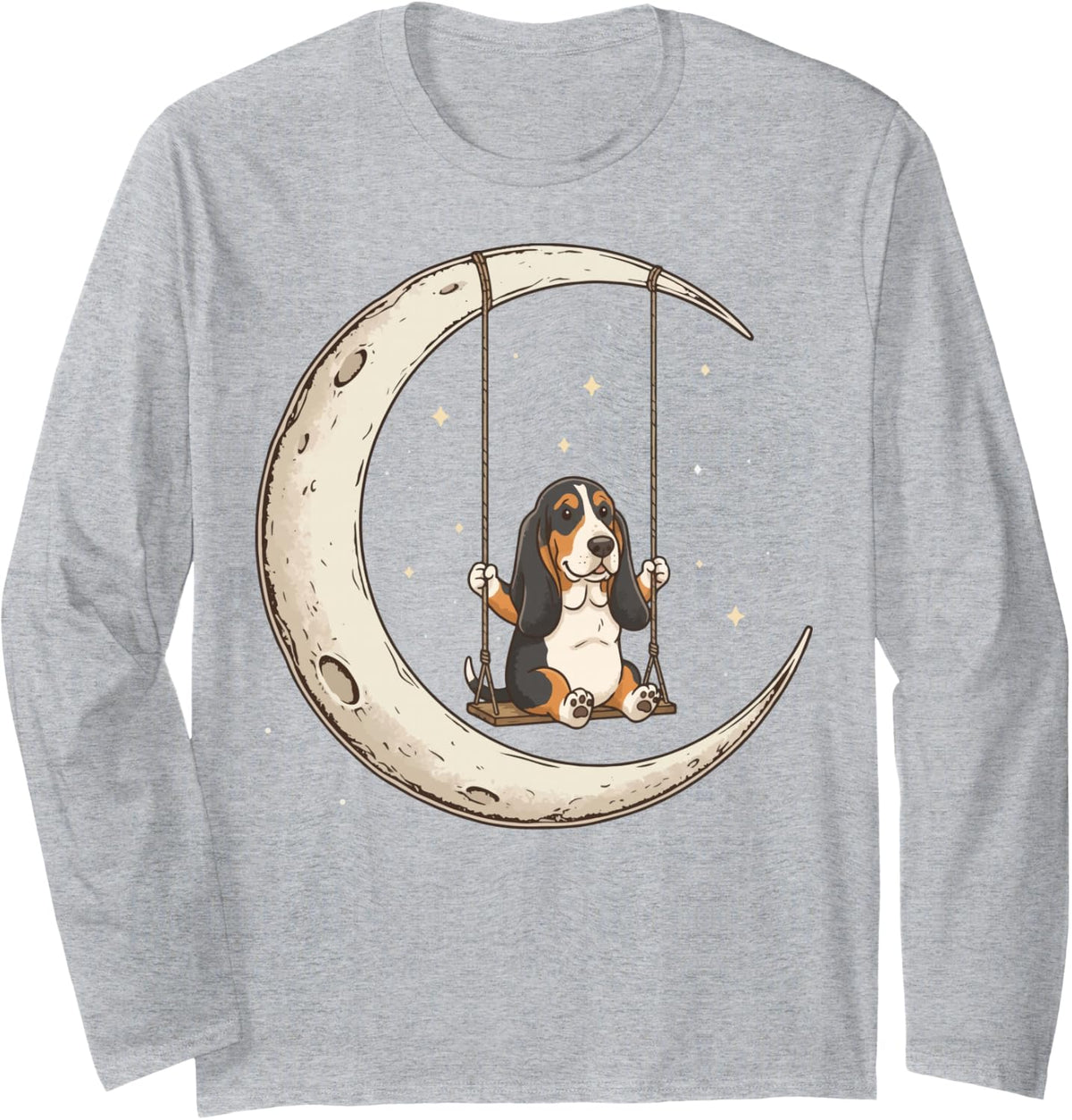 Basset Hound Moon Swing Long Sleeve T-Shirt - Adult Unisex Heather Grey