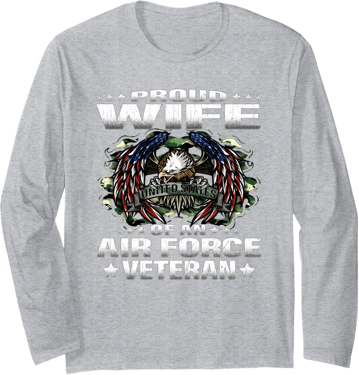 Proud Wife Of An Air Force Veteran Military Vet Spouse Gifts Long Sleeve T-Shirt - Adult Unisex Heather Grey