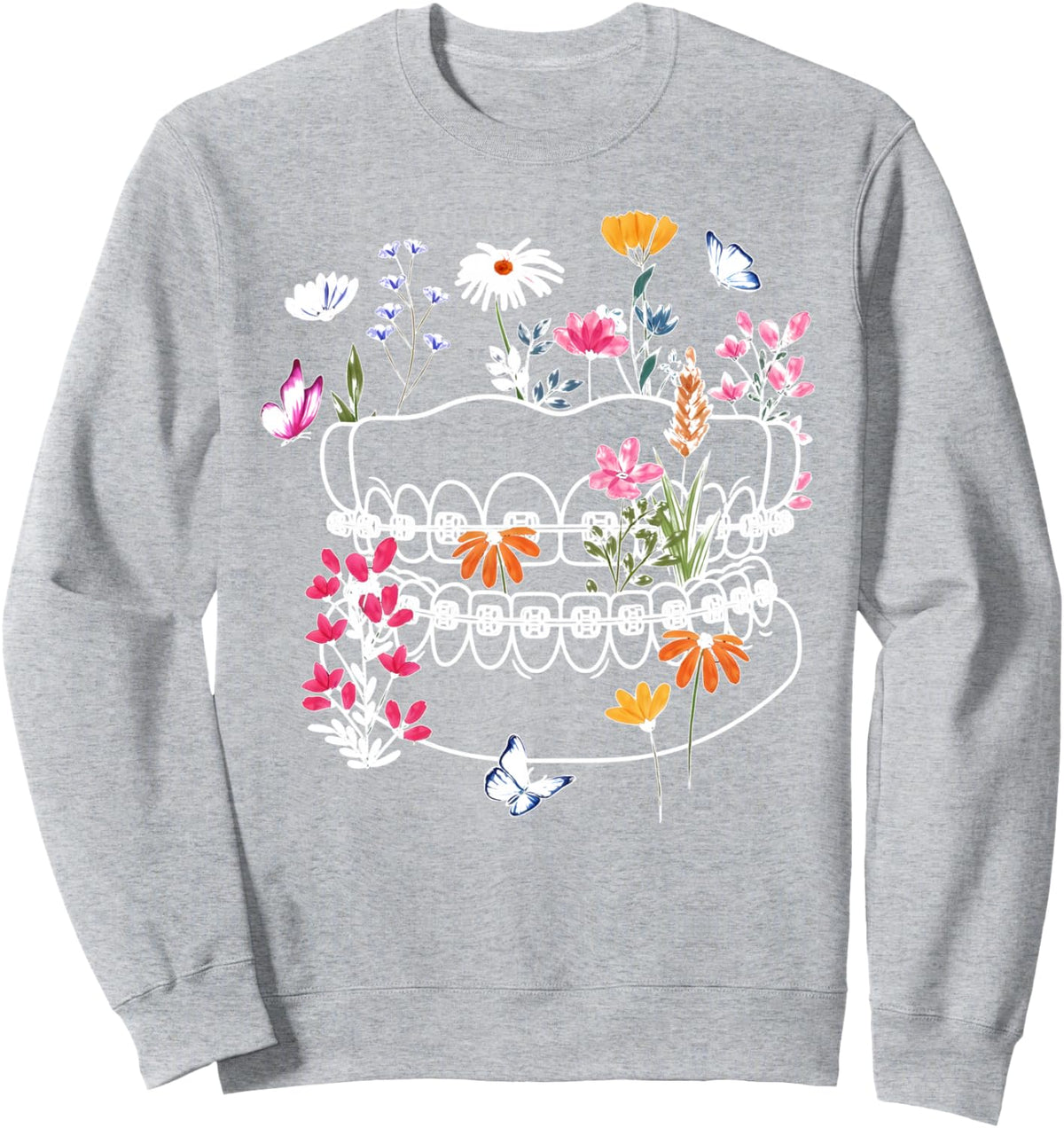 Flower Ortho Squad Orthodontic Assistant Dental Assistant Sweatshirt - Adult Unisex Heather Grey