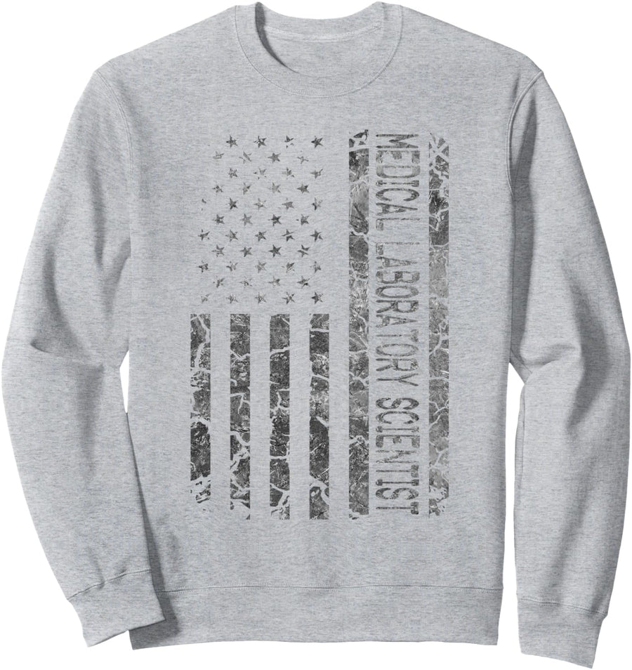 Job Title Worker American Flag Medical Laboratory Scientist Sweatshirt - Adult Unisex Heather Grey