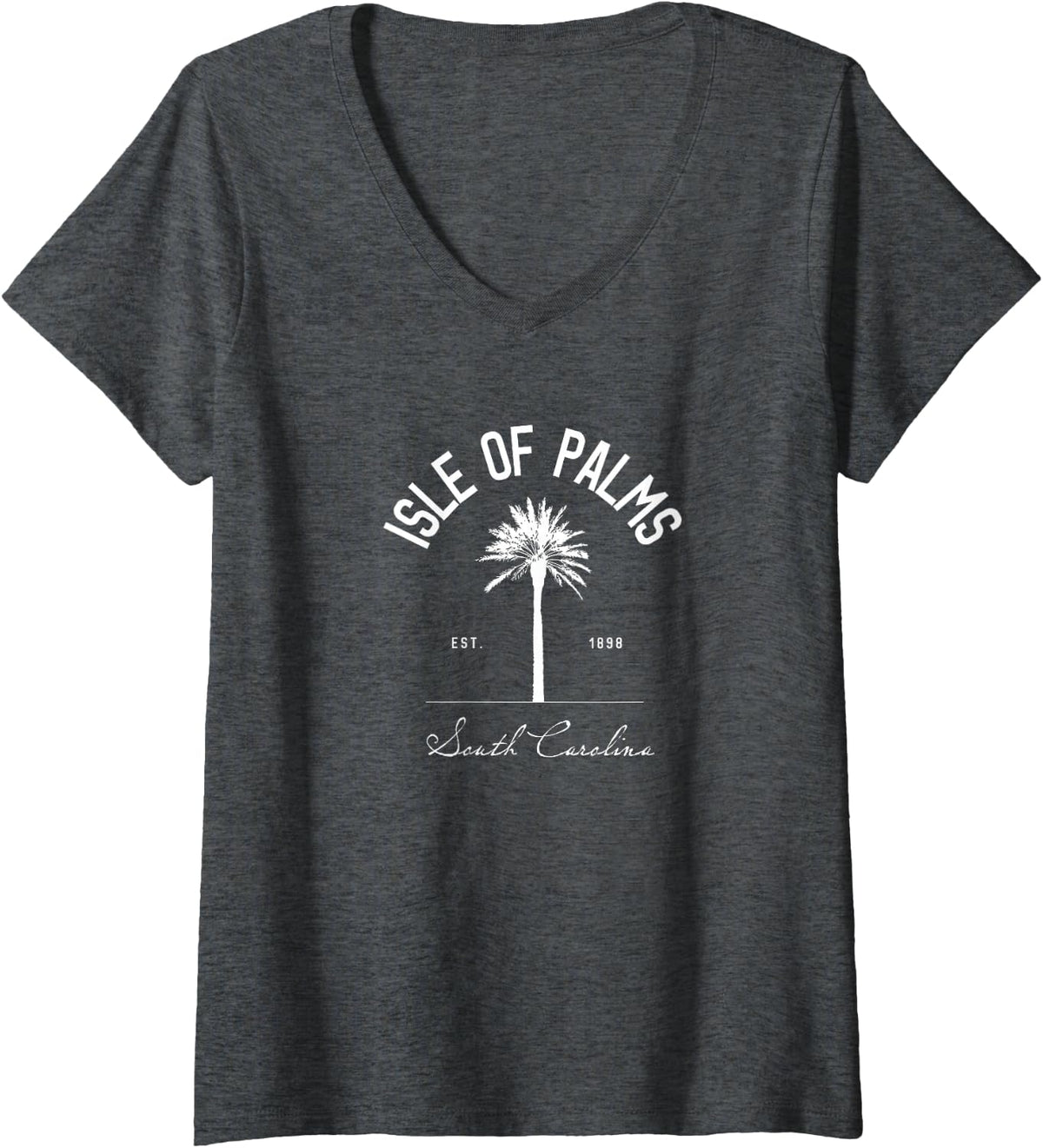 Womens Isle of Palms SC Palm Tree Isle of Palms Beach Gift V-Neck T-Shirt - Dark Heather Grey