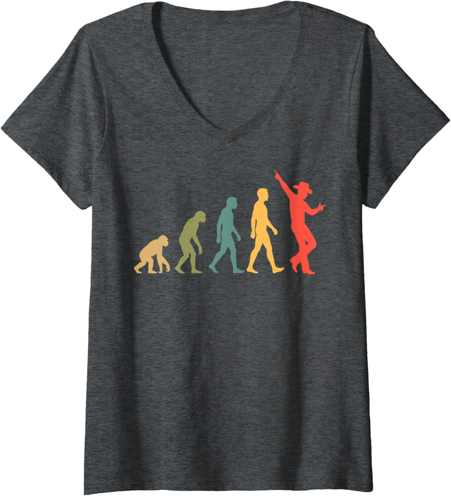 Women's Cowboy Dance Evolution Funny Line Dancing Western Rodeo V-Neck T-Shirt - Dark Heather Grey