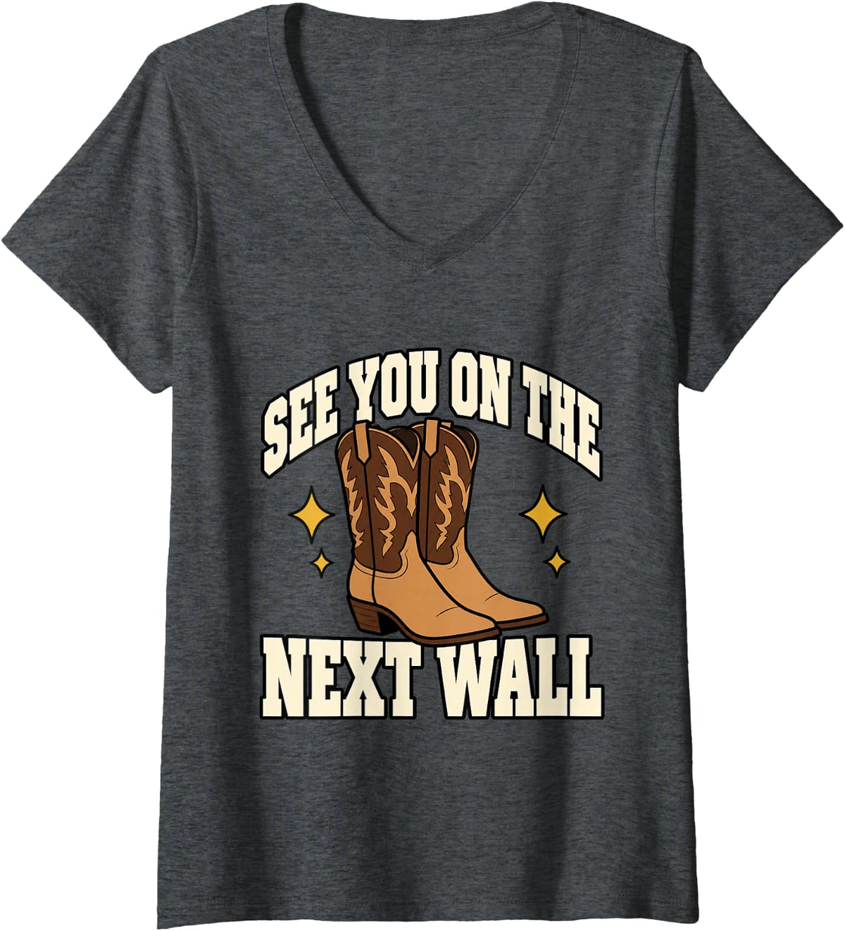 Women's Line Dancing See You On The Next Wall Boots Funny Country V-Neck T-Shirt - Dark Heather Grey