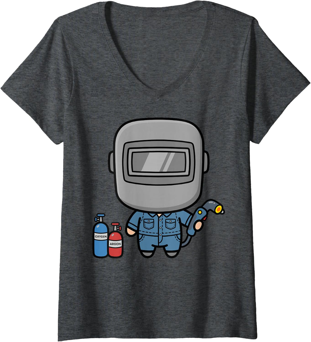 Women's Cute Funny Metalworker Welder Welding Welder Tee V-Neck T-Shirt - Dark Heather Grey
