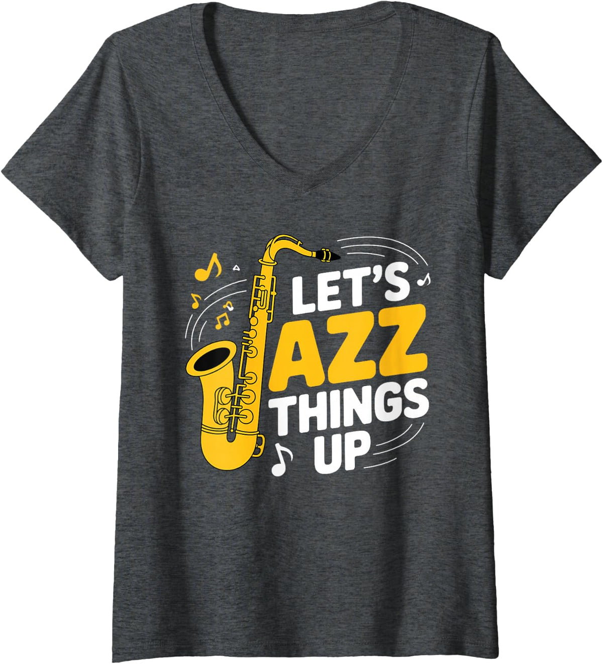 Women's Best Jazz Art for Men Women Jazz Sax Musician Jazz Saxophone V-Neck T-Shirt - Dark Heather Grey