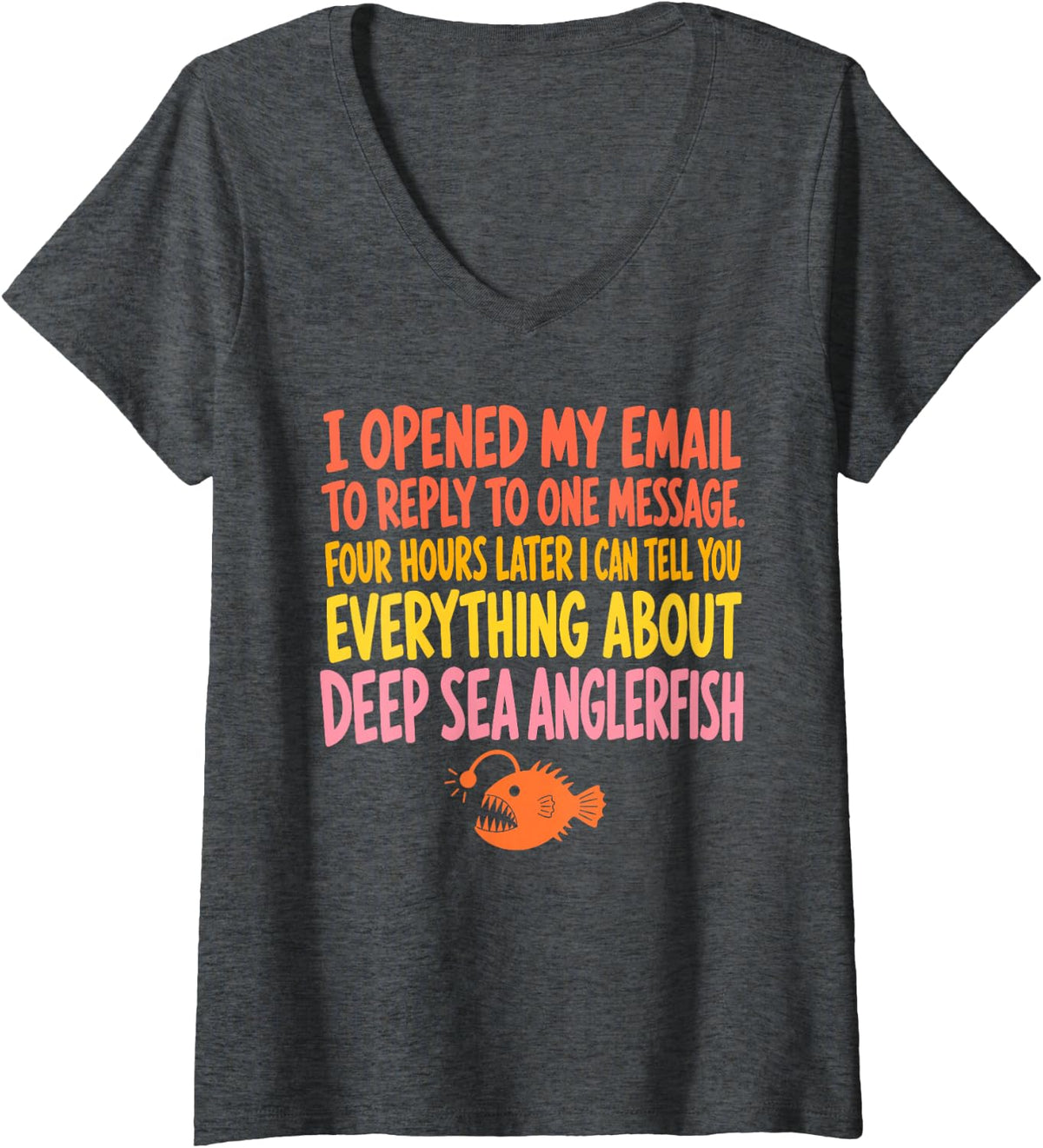 Women's ADHD Email Reply Deep Sea Anglerfish V-Neck T-Shirt - Dark Heather Grey