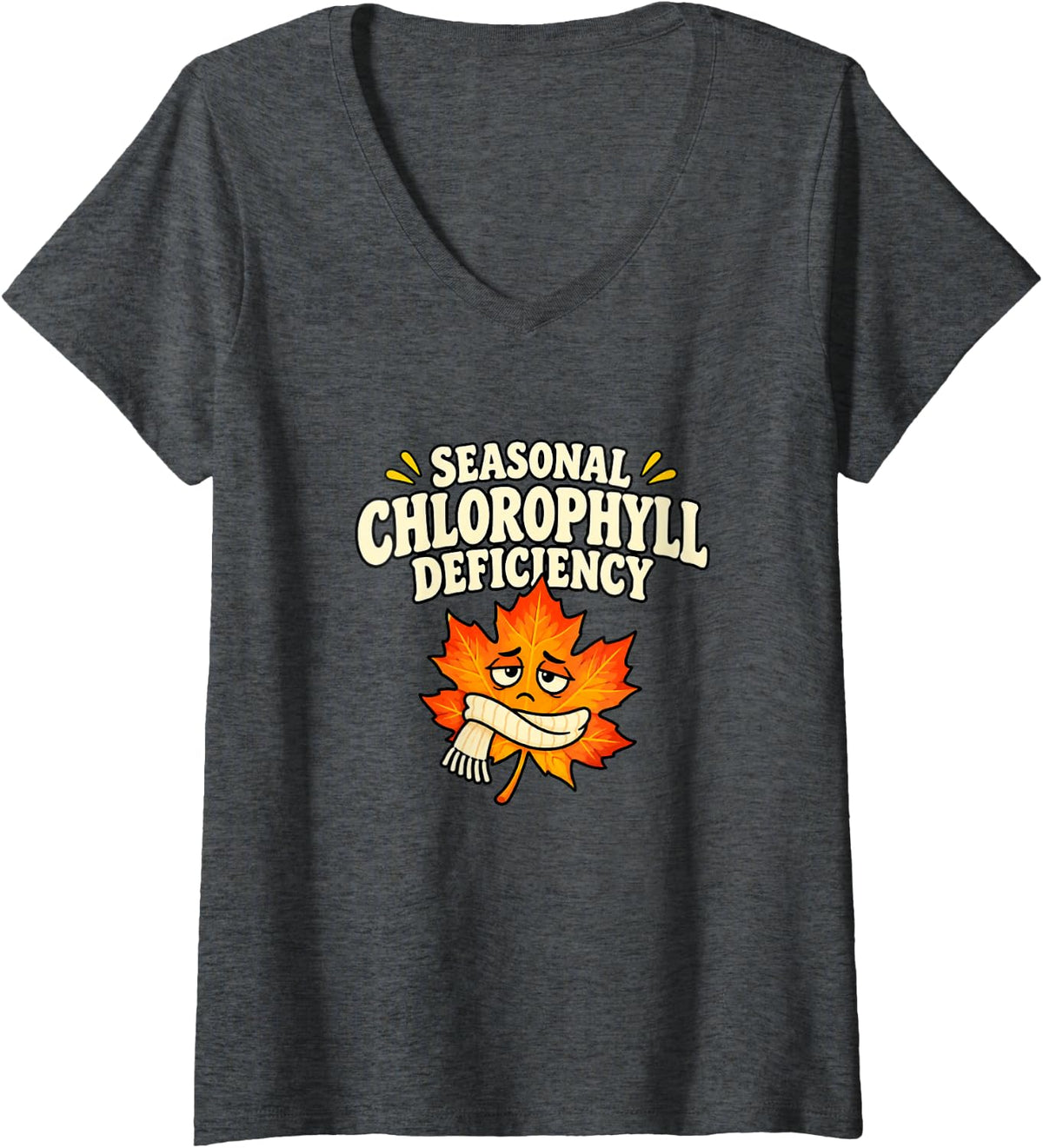 Women's Botany Autumn Humor Seasonal Chlorophyll Deficiency V-Neck T-Shirt - Dark Heather Grey
