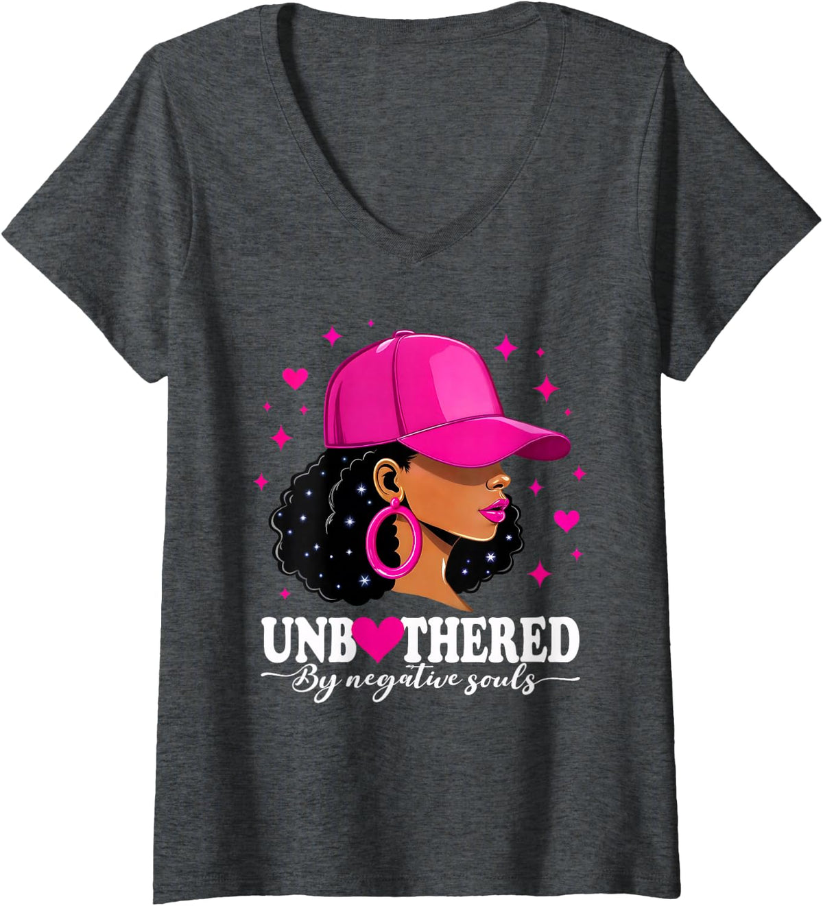 Women's Unbothered By Negative Souls Black Women Black History Month V-Neck T-Shirt - Dark Heather Grey