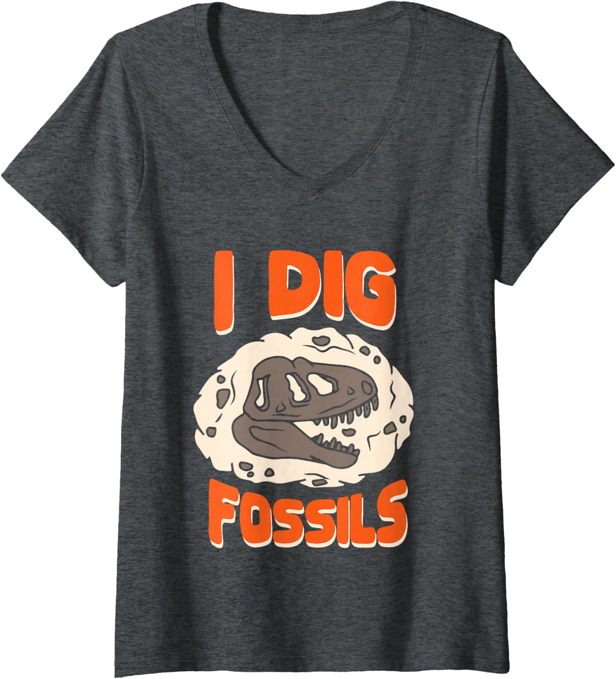 Women's I dig Fossil - Fossil Hunter Hunting Dinosaur Paleontologist V-Neck T-Shirt - Dark Heather Grey