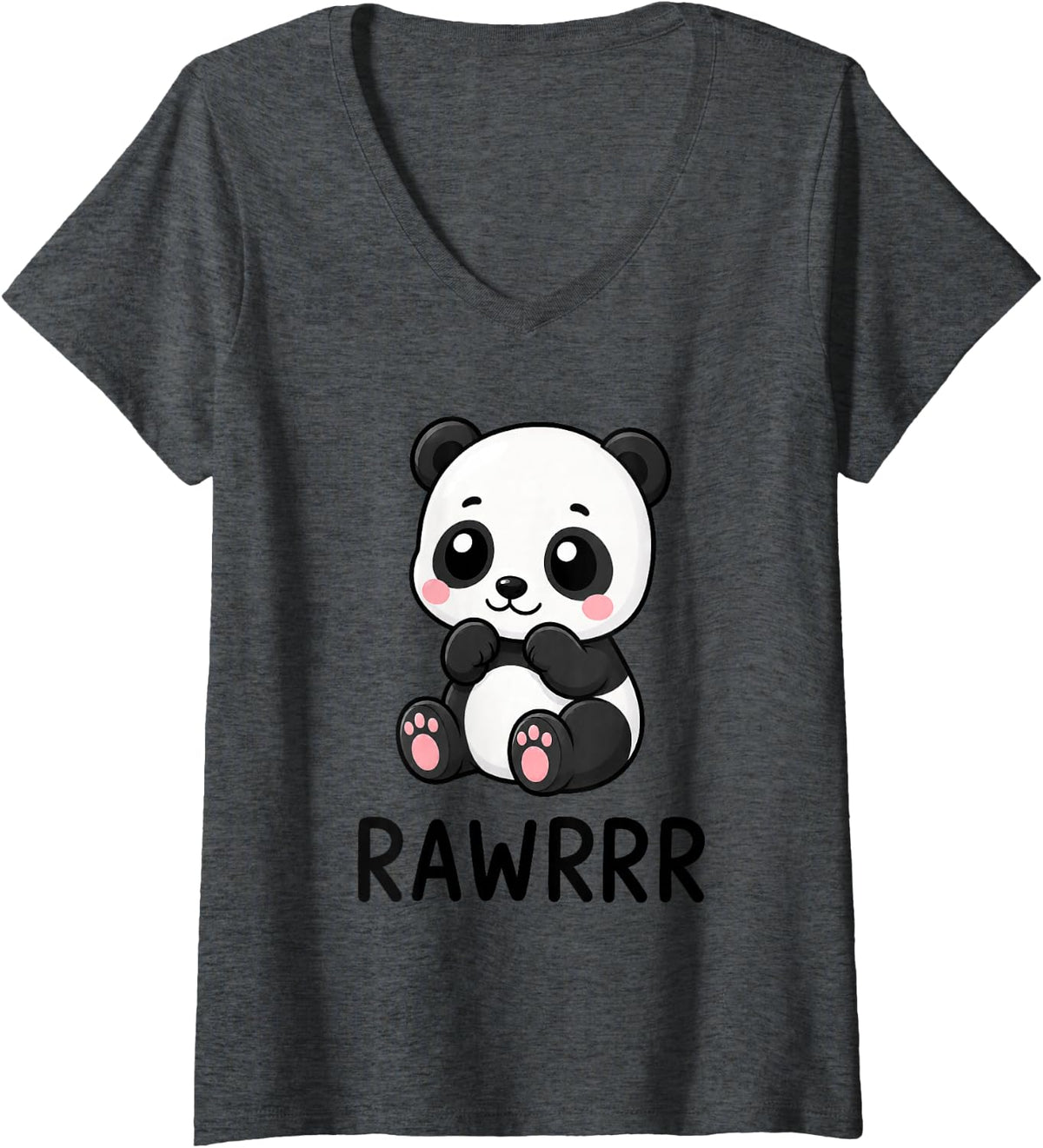 Women's Comic Panda Funny Kawaii Cartoon Animal Design V-Neck T-Shirt - Dark Heather Grey